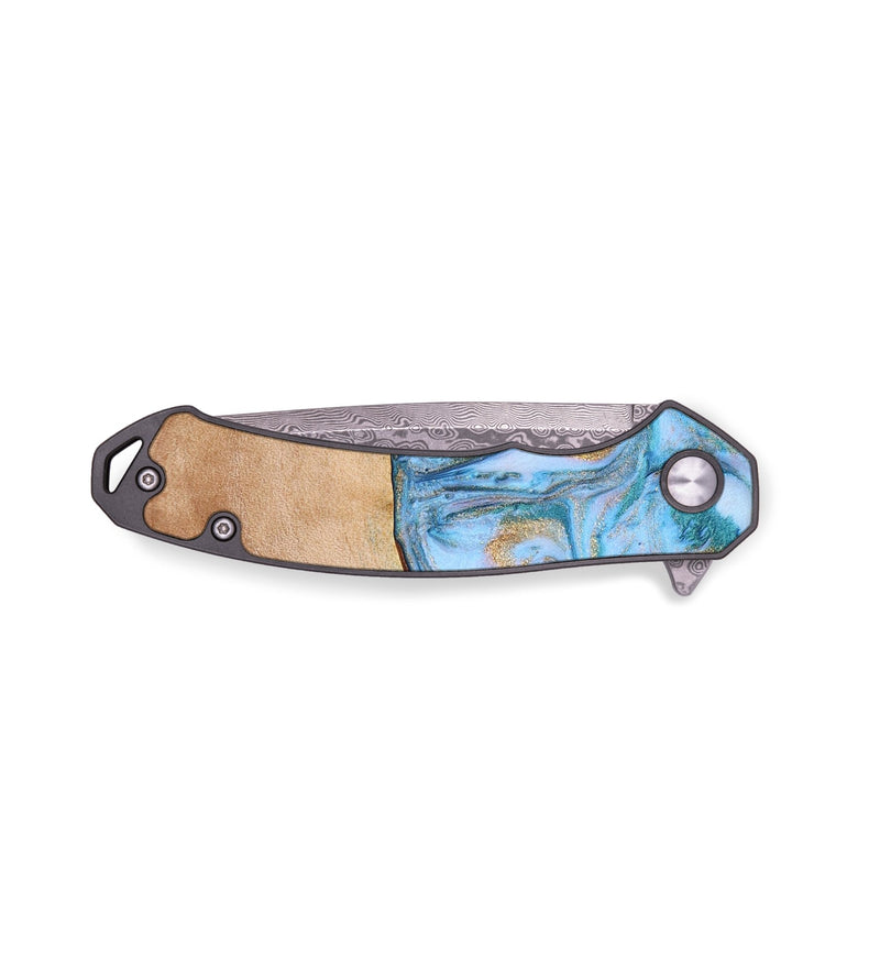 EDC Wood+Resin Pocket Knife - Peyton (Teal & Gold, 648999)