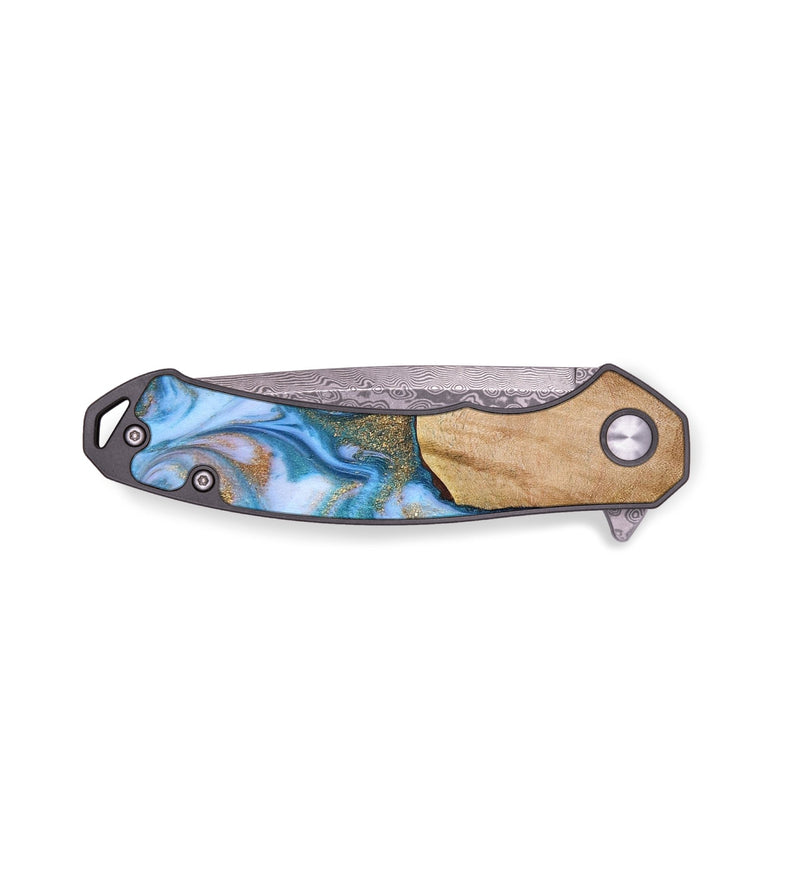 EDC Wood+Resin Pocket Knife - Eliana (Teal & Gold, 649000)