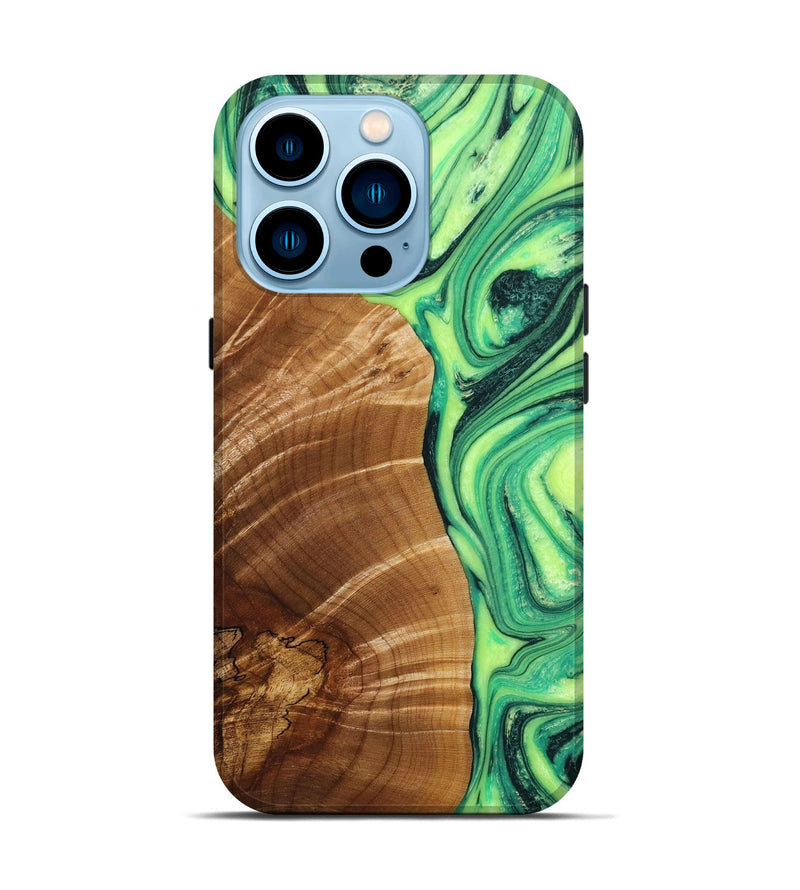 iPhone 14 Pro Wood+Resin Live Edge Phone Case - Kyle (Green, 649143)