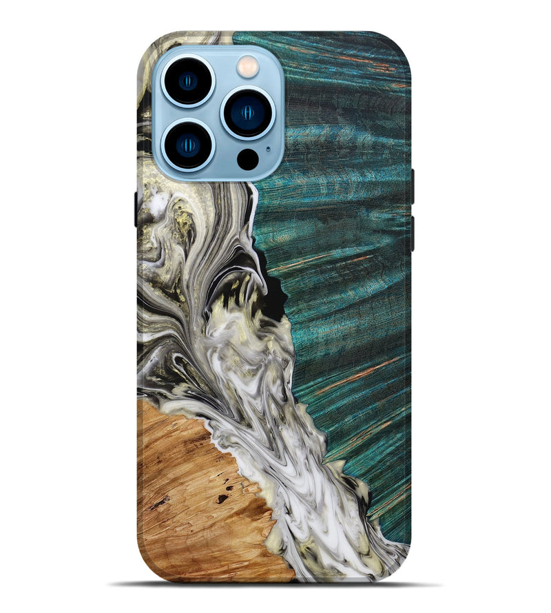 iPhone 14 Pro Max Wood+Resin Live Edge Phone Case - Levi (Black & White, 649147)