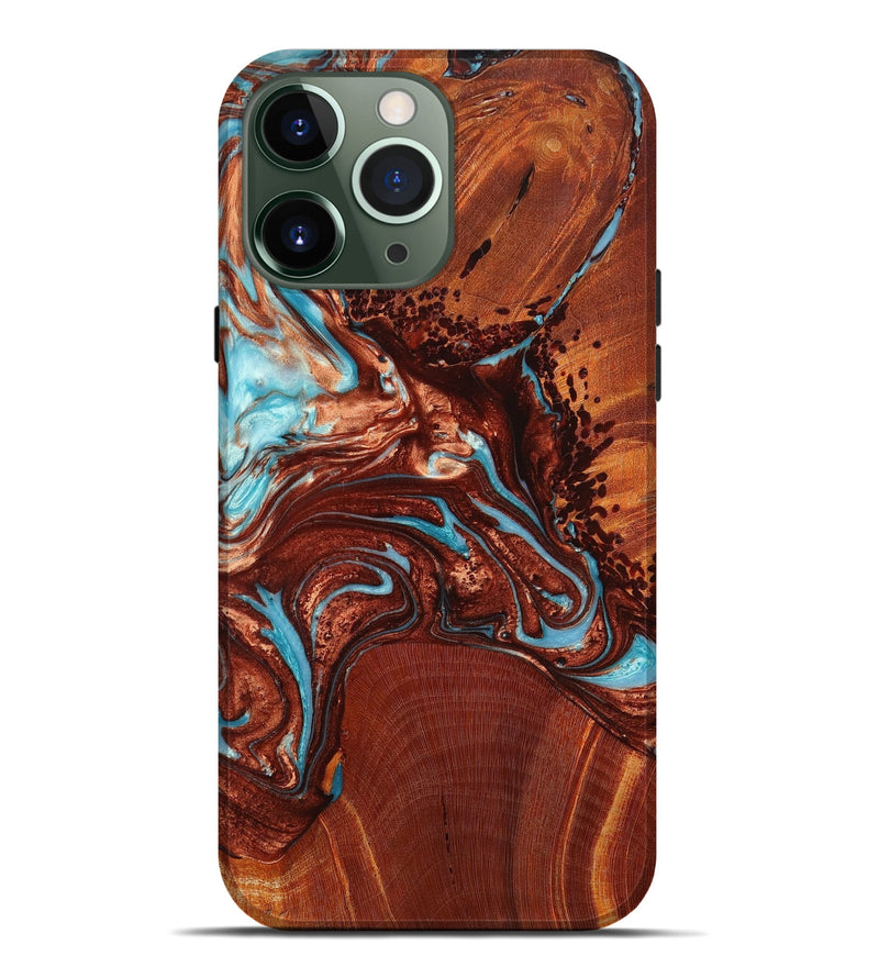 iPhone 13 Pro Max Wood+Resin Live Edge Phone Case - Eric (Teal & Gold, 649148)