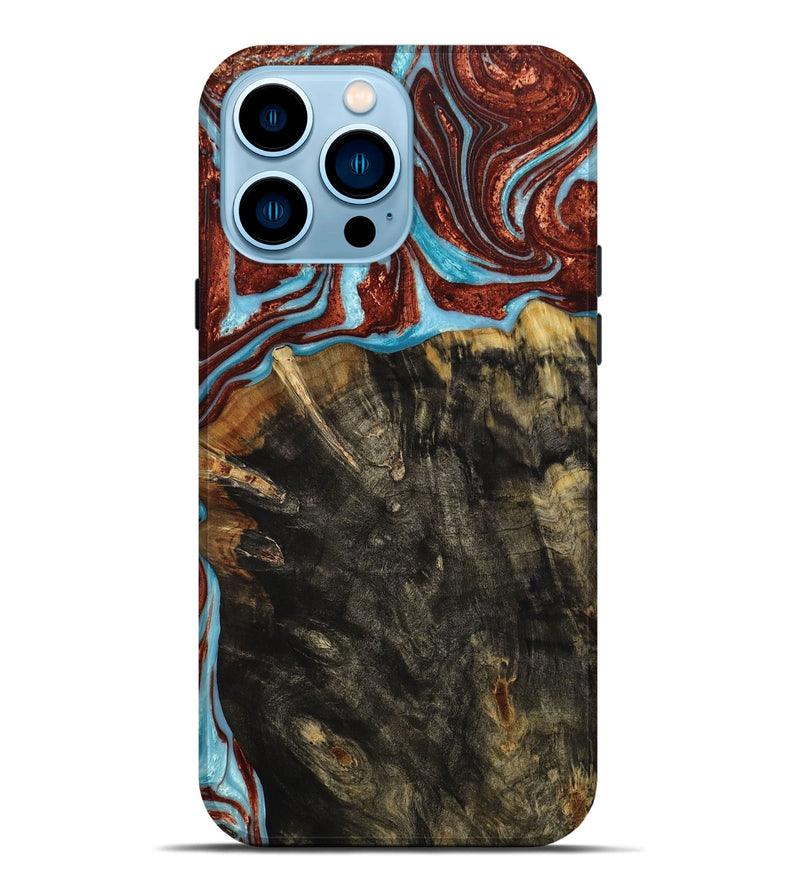 iPhone 14 Pro Max Wood+Resin Live Edge Phone Case - Annabelle (Teal & Gold, 649149)