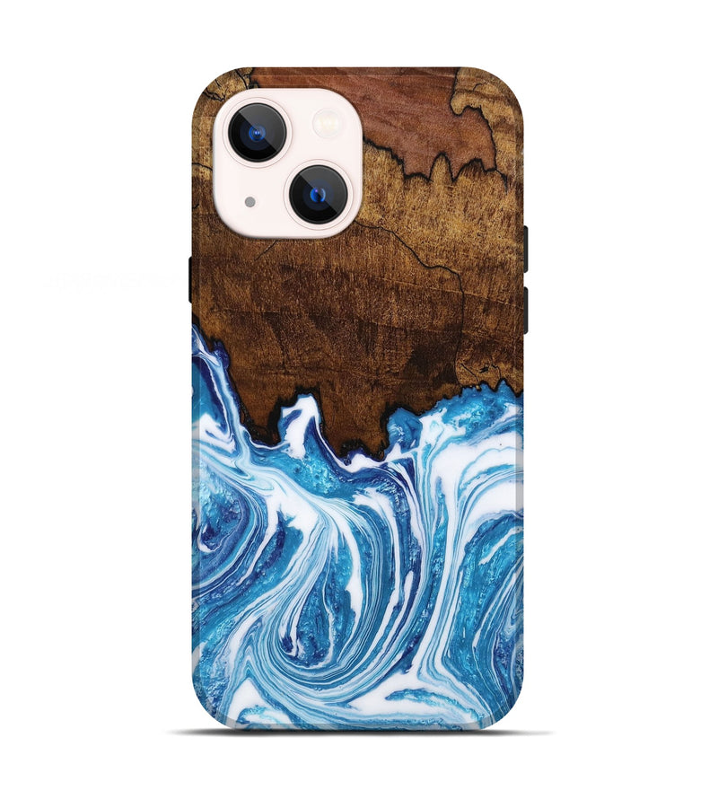 iPhone 13 Wood+Resin Live Edge Phone Case - Forrest (Blue, 649150)