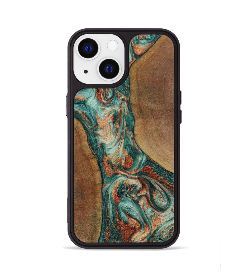 iPhone 13 Wood+Resin Phone Case - Lucinda (Teal & Gold, 649255)