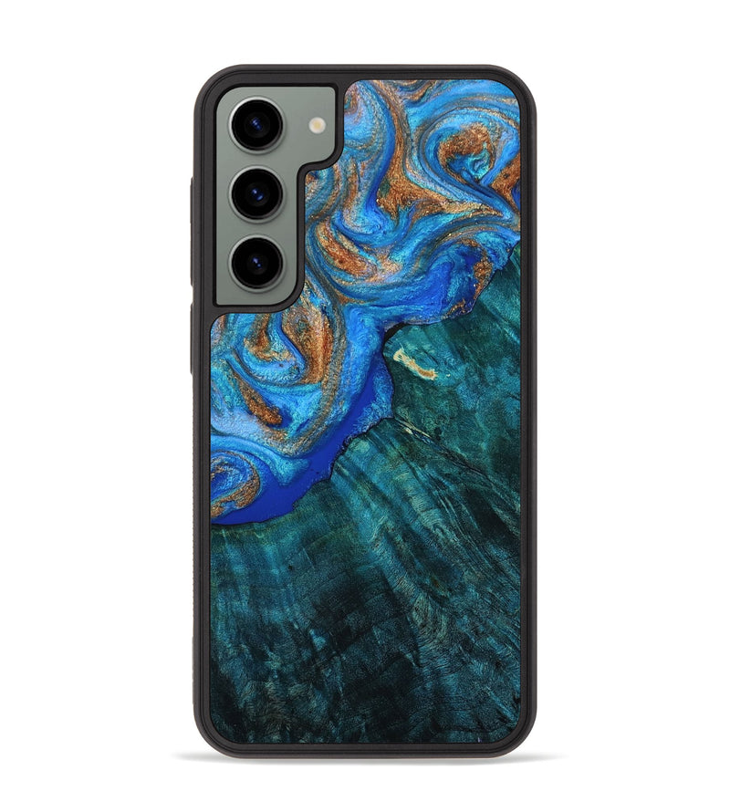 Galaxy S23 Plus Wood+Resin Phone Case - Allyson (Teal & Gold, 649490)