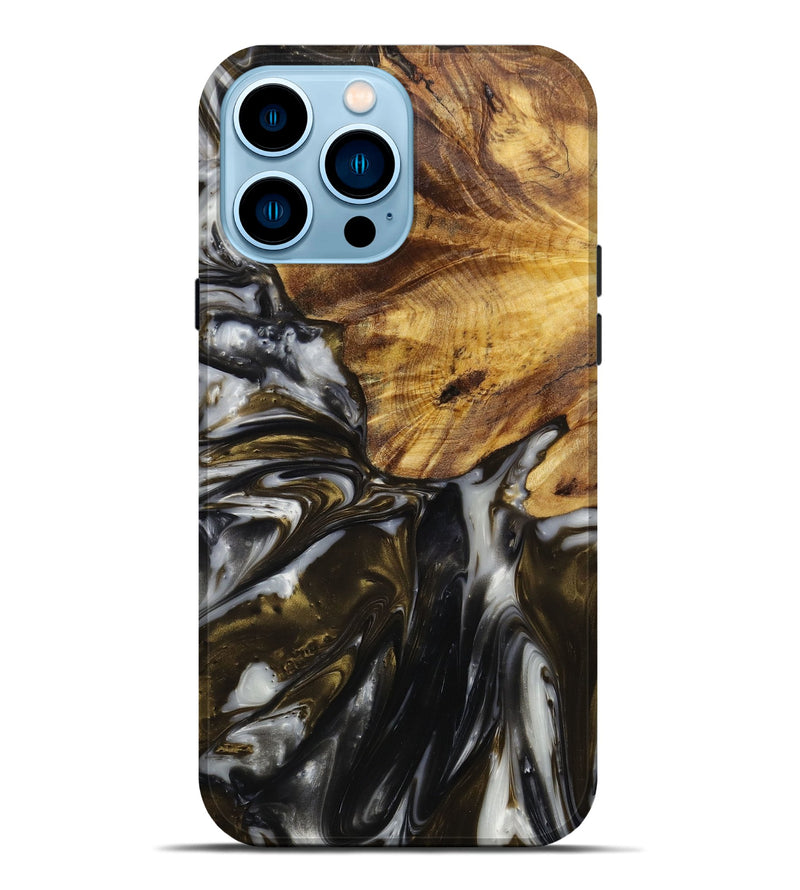 iPhone 14 Pro Max Wood+Resin Live Edge Phone Case - Kierra (Black & White, 649508)