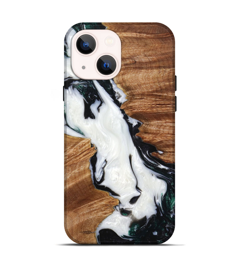 iPhone 14 Wood+Resin Live Edge Phone Case - Mandy (Black & White, 649510)