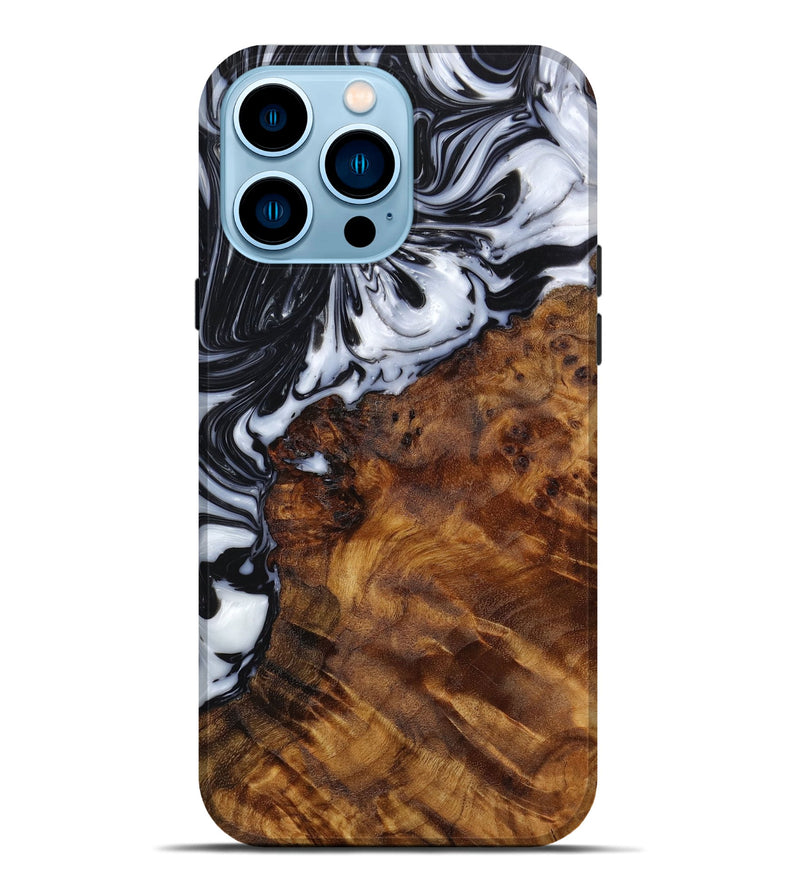 iPhone 14 Pro Max Wood+Resin Live Edge Phone Case - Johnny (Black & White, 649512)