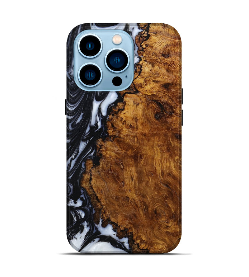 iPhone 14 Pro Wood+Resin Live Edge Phone Case - Wanda (Black & White, 649513)