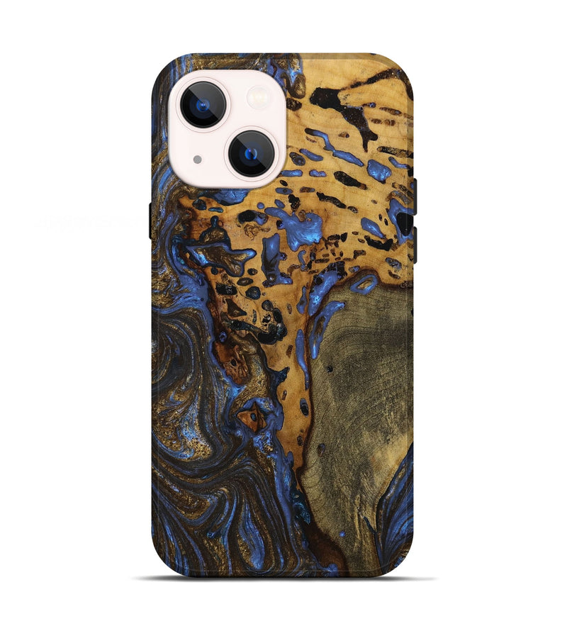 iPhone 13 Wood+Resin Live Edge Phone Case - Fannie (Teal & Gold, 649518)