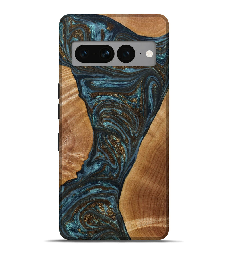 Pixel 7 Pro Wood+Resin Live Edge Phone Case - Goldie (Teal & Gold, 649519)