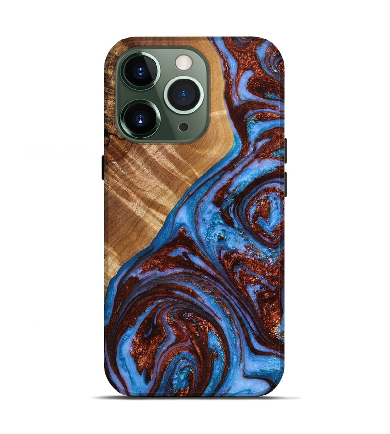 iPhone 13 Pro Wood+Resin Live Edge Phone Case - Judith (Teal & Gold, 649521)
