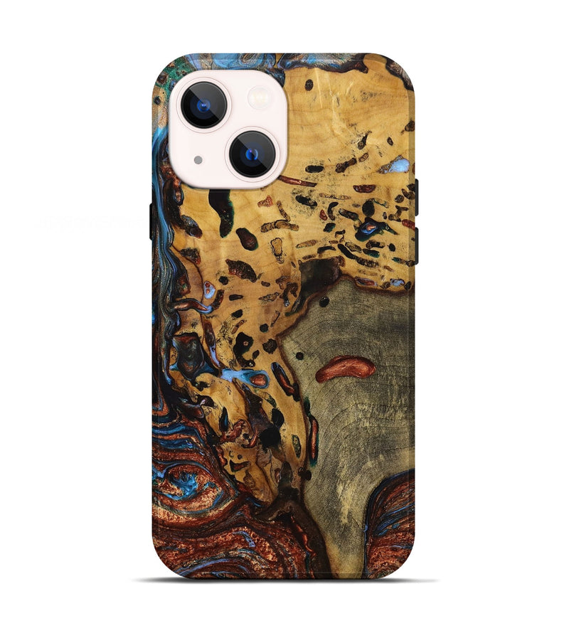 iPhone 13 Wood+Resin Live Edge Phone Case - Ryleigh (Teal & Gold, 649524)