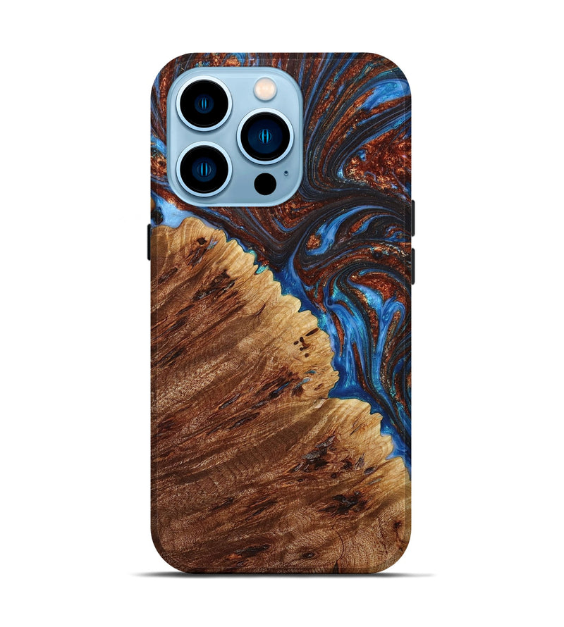 iPhone 14 Pro Wood+Resin Live Edge Phone Case - Haven (Teal & Gold, 649526)