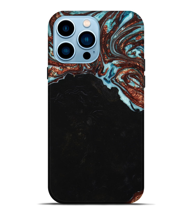 iPhone 14 Pro Max Wood+Resin Live Edge Phone Case - Misty (Teal & Gold, 649527)