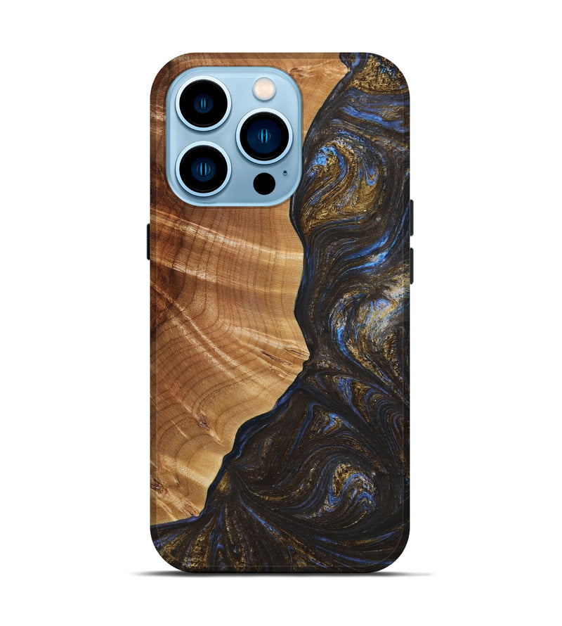 iPhone 14 Pro Wood+Resin Live Edge Phone Case - Ariana (Teal & Gold, 649528)