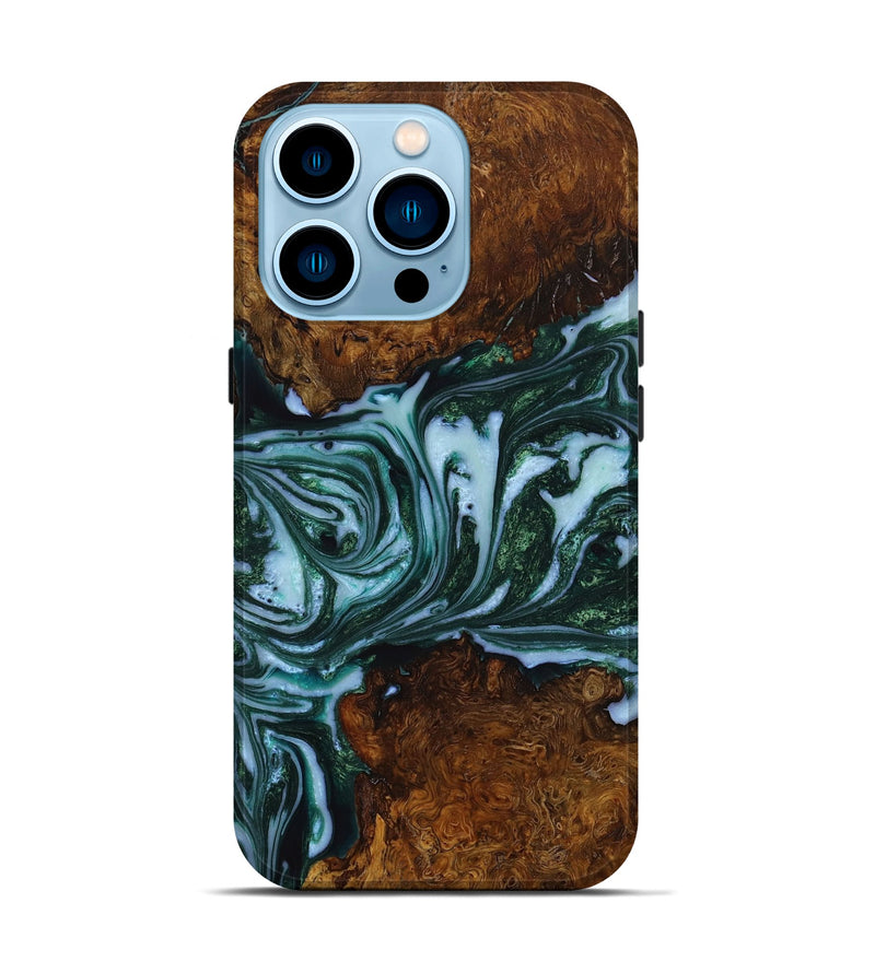 iPhone 14 Pro Wood+Resin Live Edge Phone Case - Louis (Green, 649534)