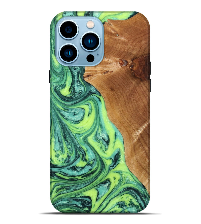 iPhone 14 Pro Max Wood+Resin Live Edge Phone Case - Matias (Green, 649536)