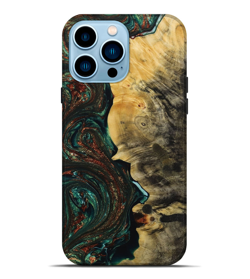 iPhone 14 Pro Max Wood+Resin Live Edge Phone Case - Elsa (Green, 649537)