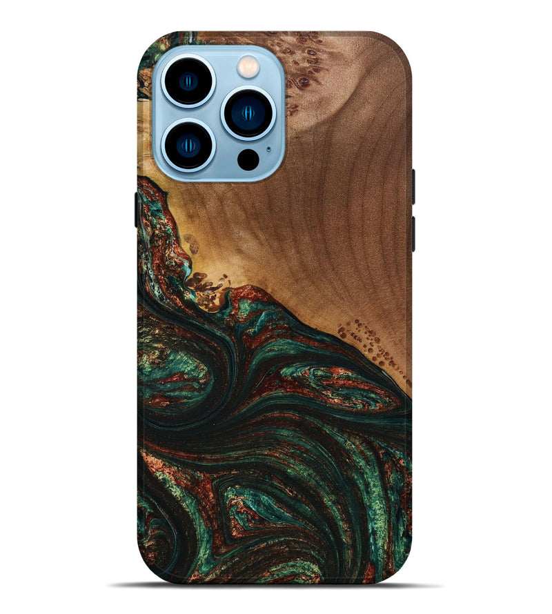 iPhone 14 Pro Max Wood+Resin Live Edge Phone Case - Khloe (Green, 649541)