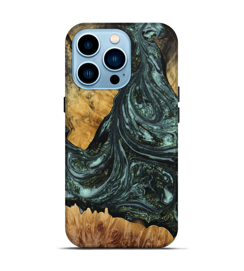 iPhone 14 Pro Wood+Resin Live Edge Phone Case - Martha (Green, 649544)
