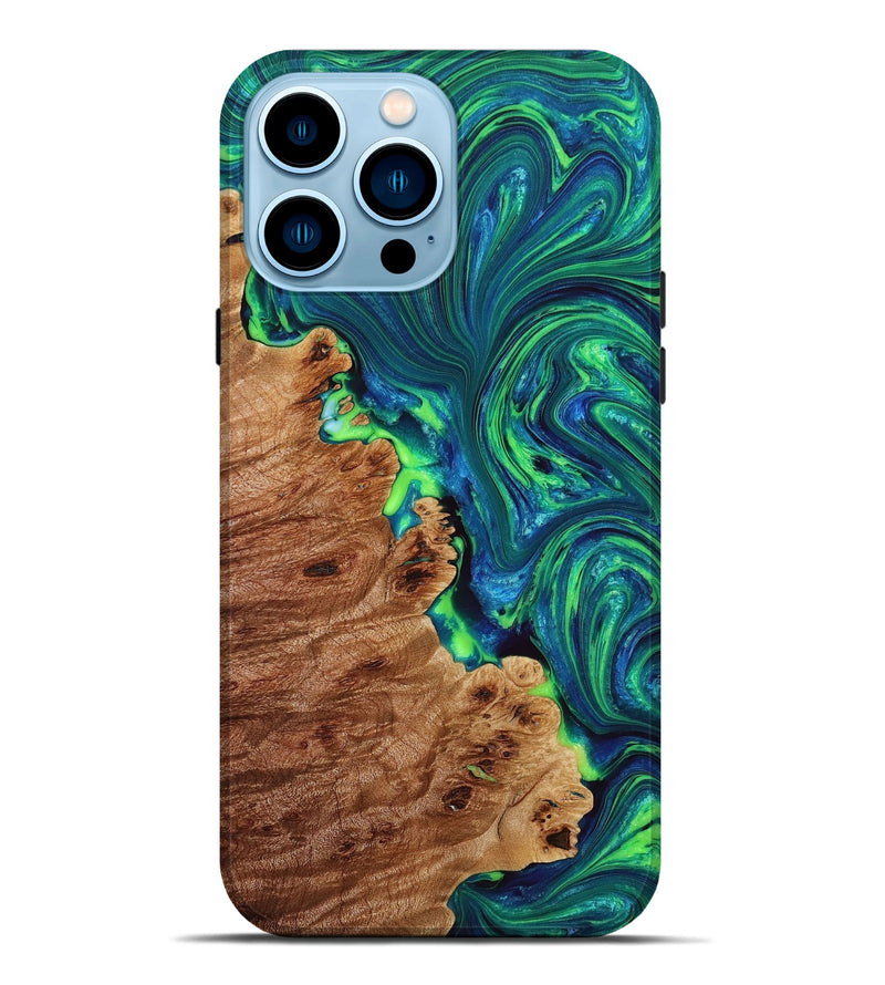 iPhone 14 Pro Max Wood+Resin Live Edge Phone Case - Ismael (Green, 649546)