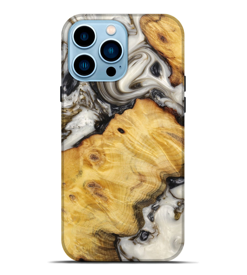iPhone 14 Pro Max Wood+Resin Live Edge Phone Case - Kyla (Black & White, 649550)