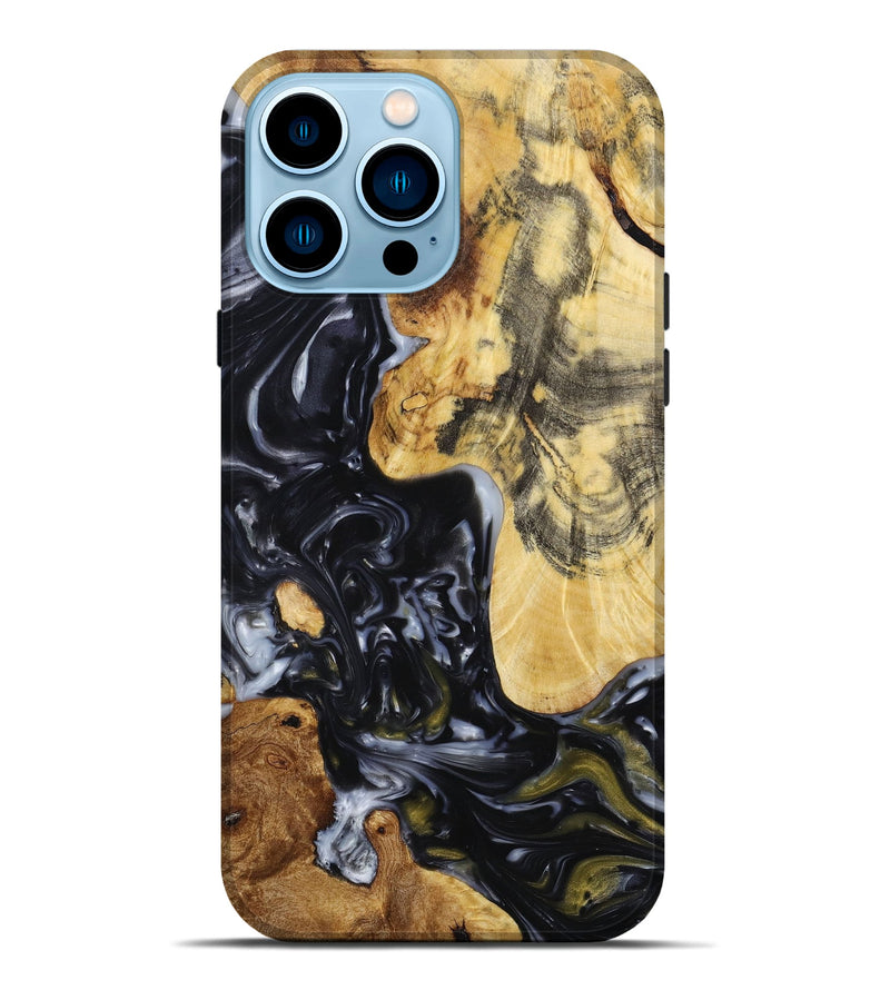 iPhone 14 Pro Max Wood+Resin Live Edge Phone Case - Stacy (Black & White, 649552)