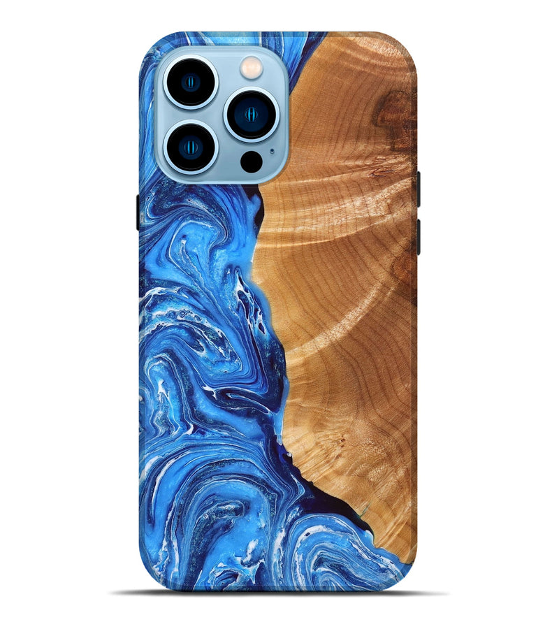 iPhone 14 Pro Max Wood+Resin Live Edge Phone Case - Landon (Blue, 649596)