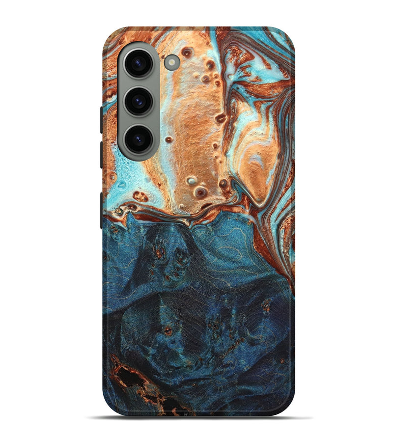 Galaxy S23 Plus Wood+Resin Live Edge Phone Case - Megan (Teal & Gold, 649599)