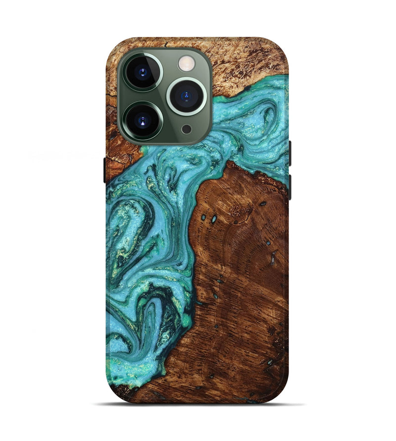 iPhone 13 Pro Wood+Resin Live Edge Phone Case - Noel (Green, 649605)