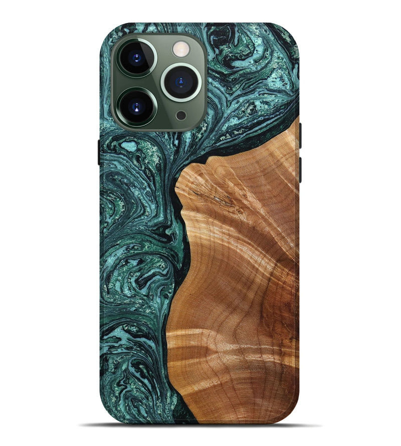 iPhone 13 Pro Max Wood+Resin Live Edge Phone Case - Myrna (Green, 649606)