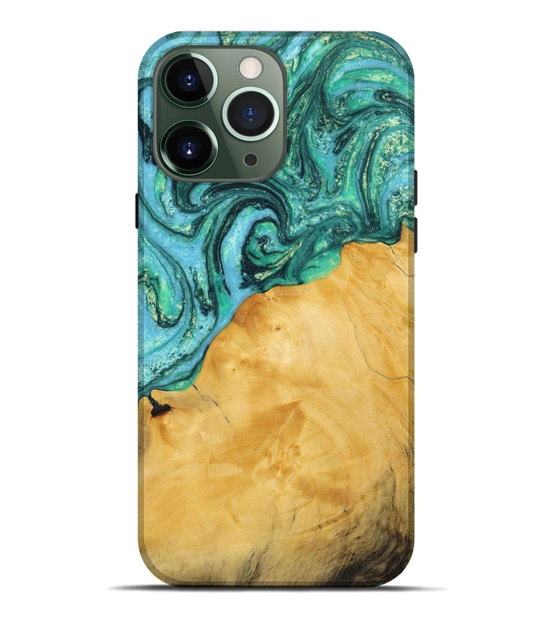 iPhone 13 Pro Max Wood+Resin Live Edge Phone Case - Kathi (Green, 649607)