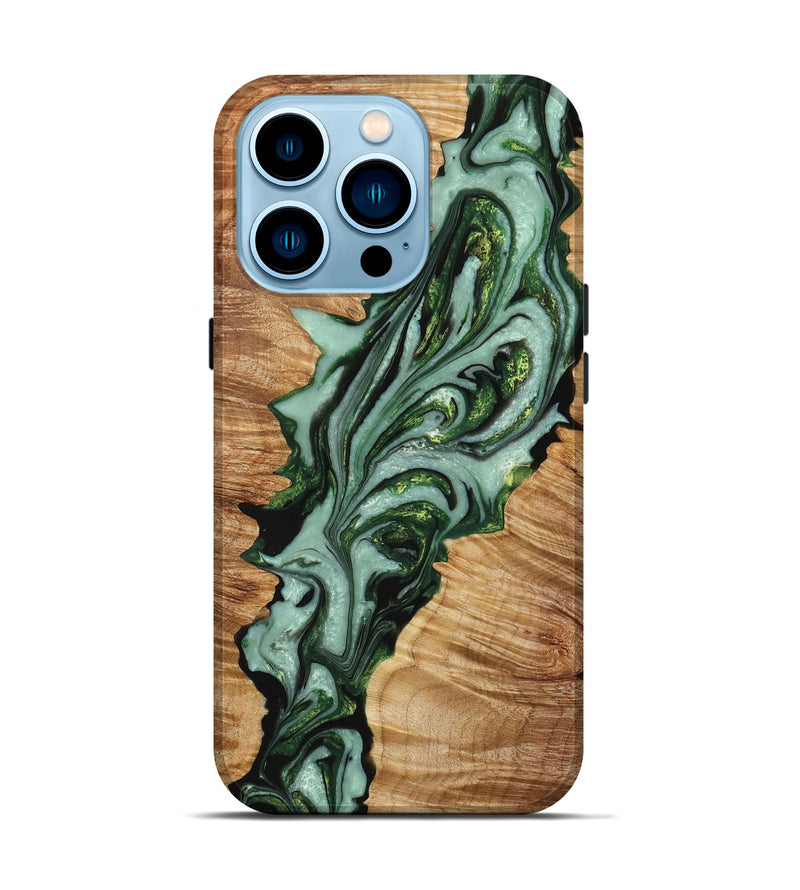 iPhone 14 Pro Wood+Resin Live Edge Phone Case - Braylon (Green, 649966)