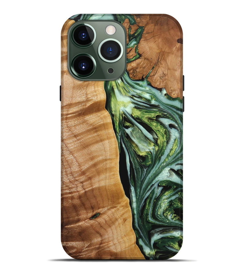 iPhone 13 Pro Max Wood+Resin Live Edge Phone Case - Elizabeth (Green, 649973)
