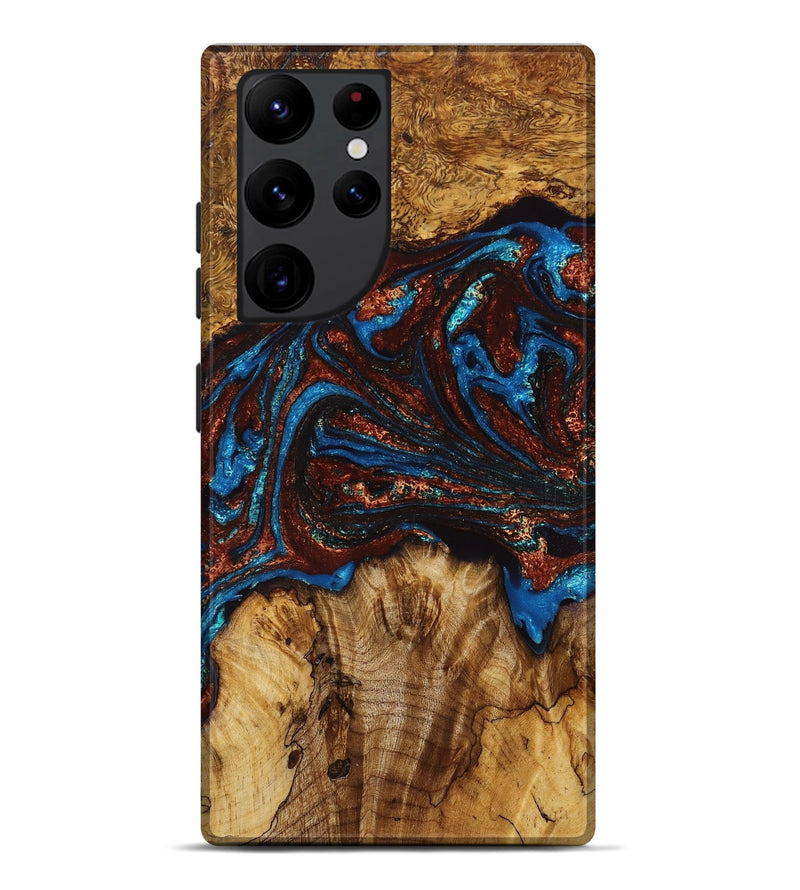 Galaxy S22 Ultra Wood+Resin Live Edge Phone Case - Elsie (Teal & Gold, 649974)