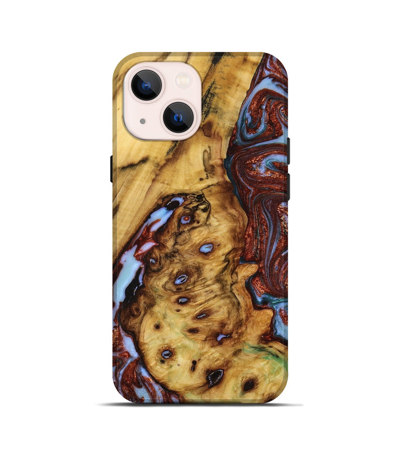 iPhone 13 mini Wood+Resin Live Edge Phone Case - Doug (Teal & Gold, 649975)