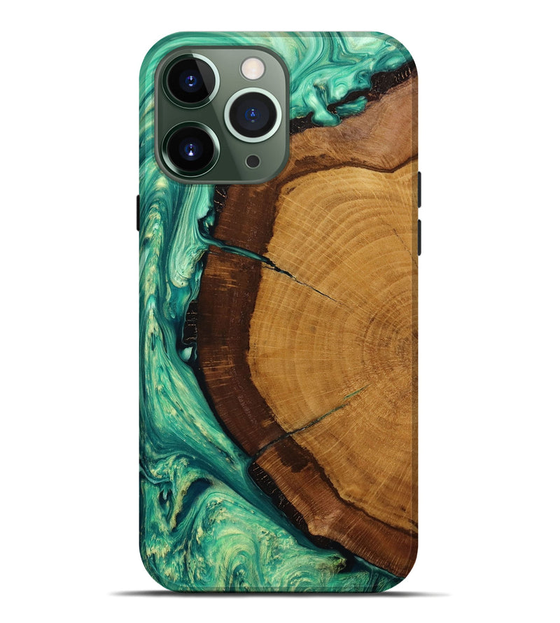 iPhone 13 Pro Max Wood+Resin Live Edge Phone Case - Mable (Green, 649981)