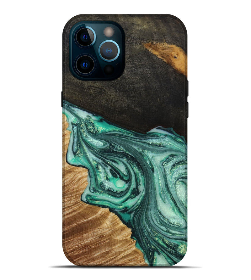 iPhone 12 Pro Max Wood+Resin Live Edge Phone Case - Elliot (Green, 649982)