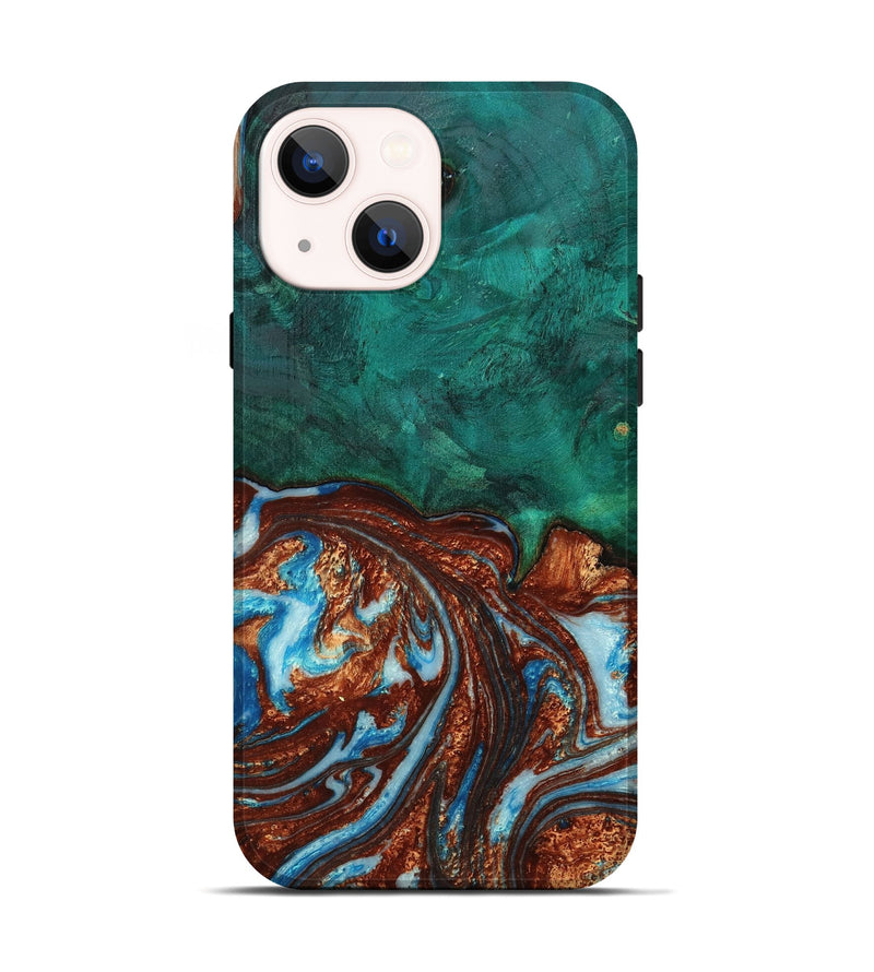 iPhone 14 Wood+Resin Live Edge Phone Case - Willow (Teal & Gold, 649995)