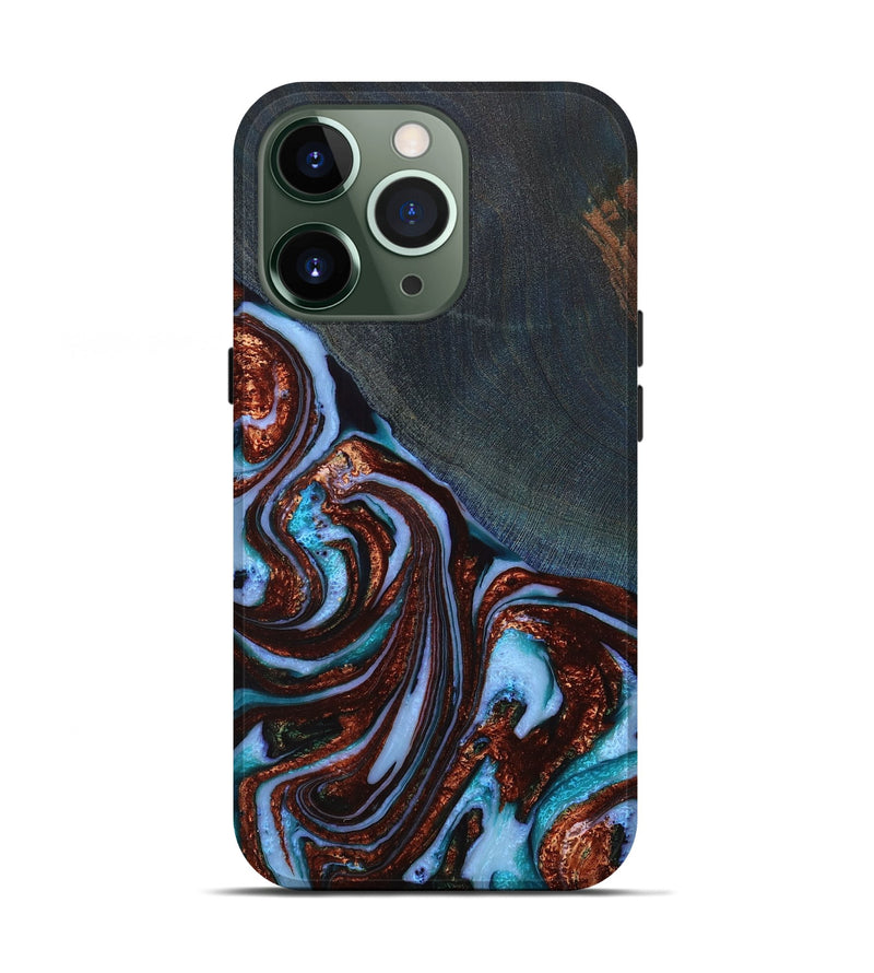 iPhone 13 Pro Wood+Resin Live Edge Phone Case - Bennie (Teal & Gold, 649996)