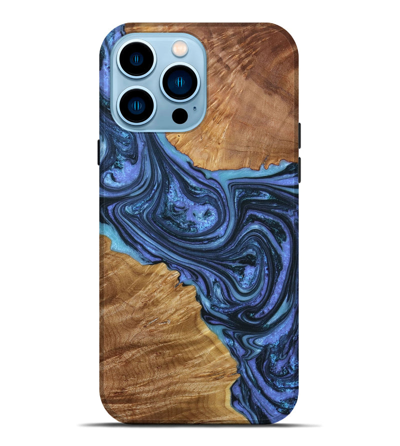 iPhone 14 Pro Max Wood+Resin Live Edge Phone Case - Esteban (Blue, 650000)