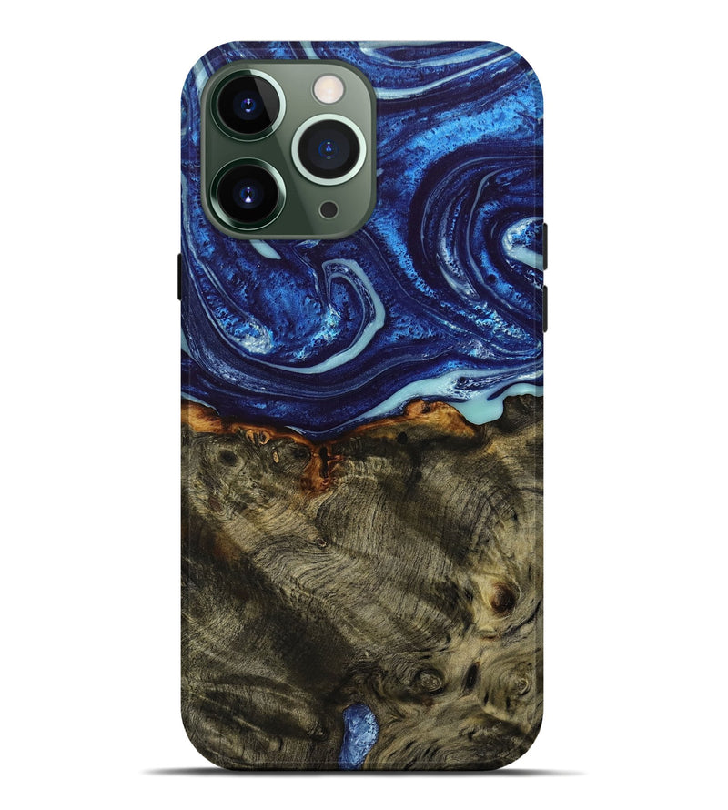 iPhone 13 Pro Max Wood+Resin Live Edge Phone Case - Nia (Blue, 650001)