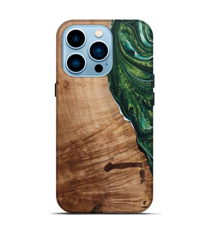 iPhone 14 Pro Wood+Resin Live Edge Phone Case - Savanna (Green, 650007)