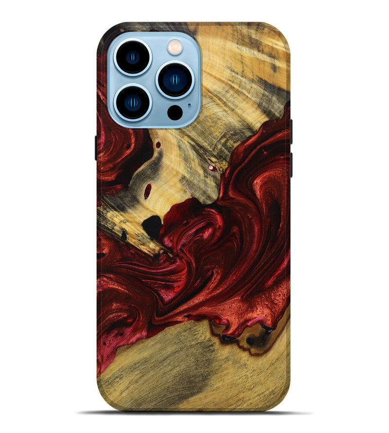 iPhone 14 Pro Max Wood+Resin Live Edge Phone Case - Marshall (Red, 650009)