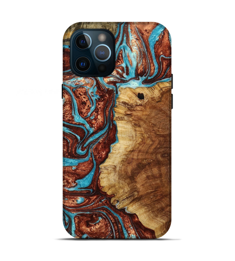 iPhone 12 Pro Wood+Resin Live Edge Phone Case - Adalyn (Teal & Gold, 650201)
