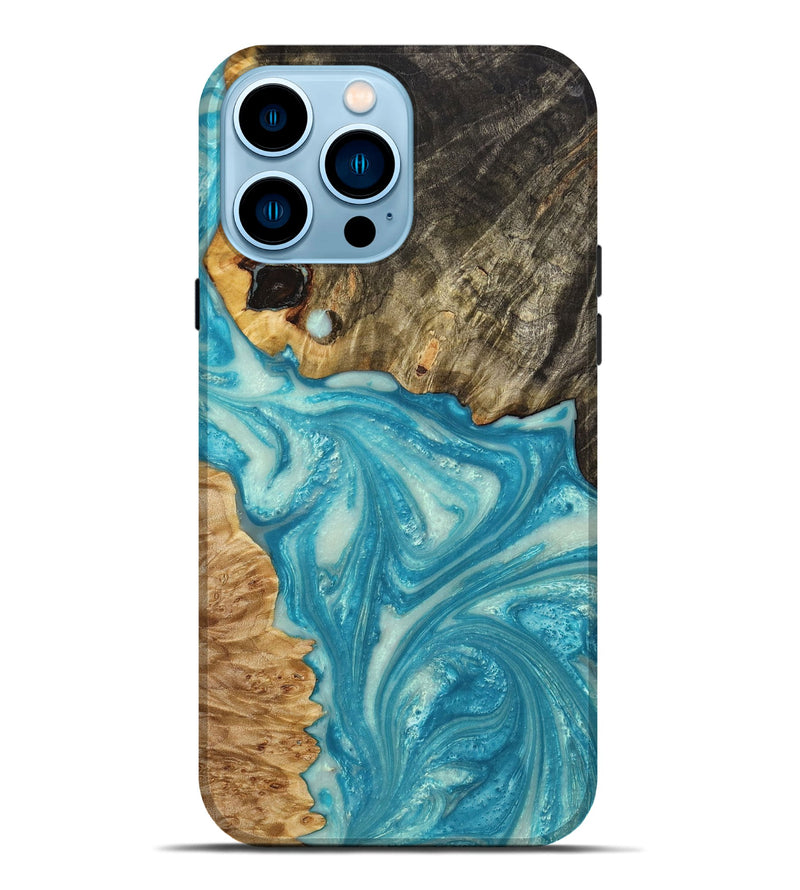 iPhone 14 Pro Max Wood+Resin Live Edge Phone Case - Constance (Blue, 650204)