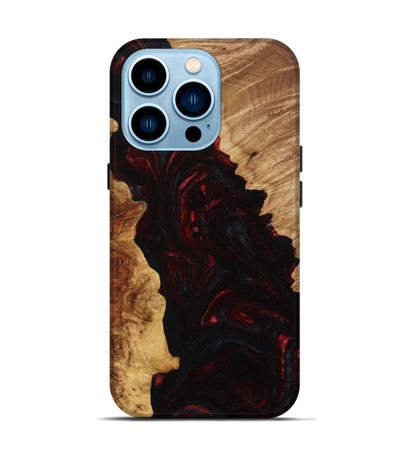 iPhone 14 Pro Wood+Resin Live Edge Phone Case - Rita (Red, 650209)