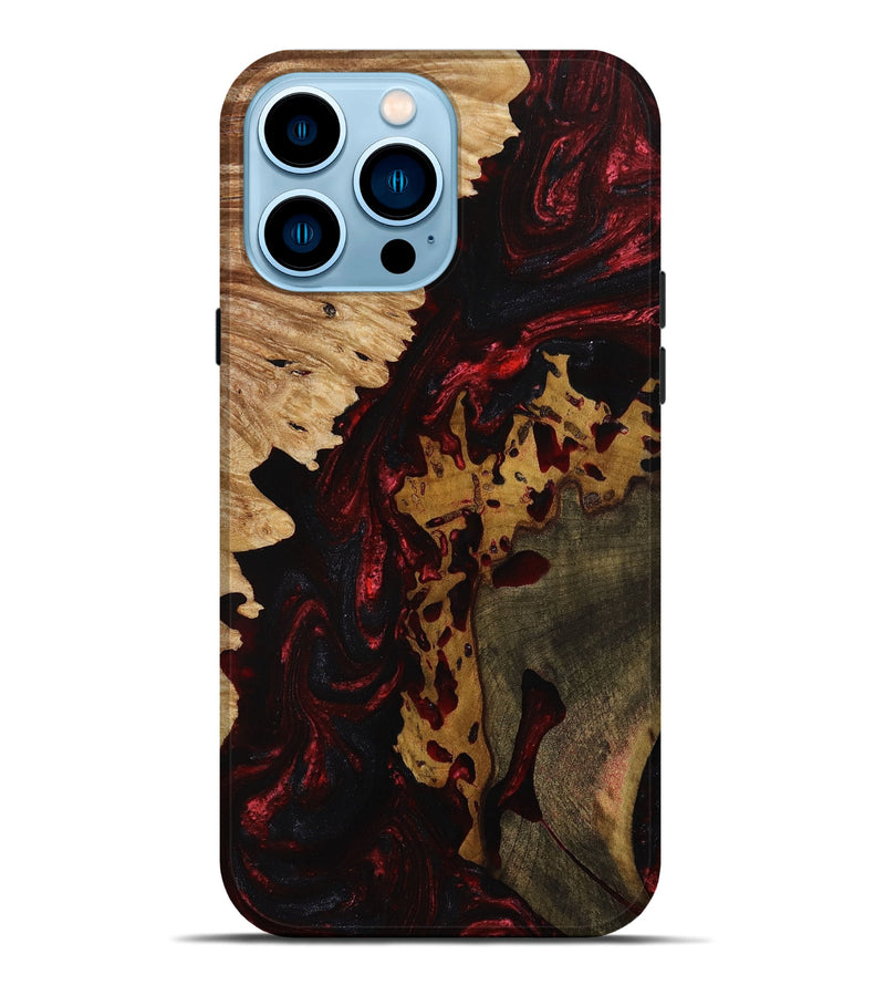 iPhone 14 Pro Max Wood+Resin Live Edge Phone Case - Kaylin (Red, 650213)