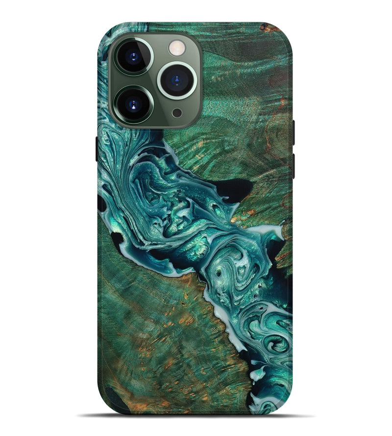 iPhone 13 Pro Max Wood+Resin Live Edge Phone Case - Marianne (Green, 650215)